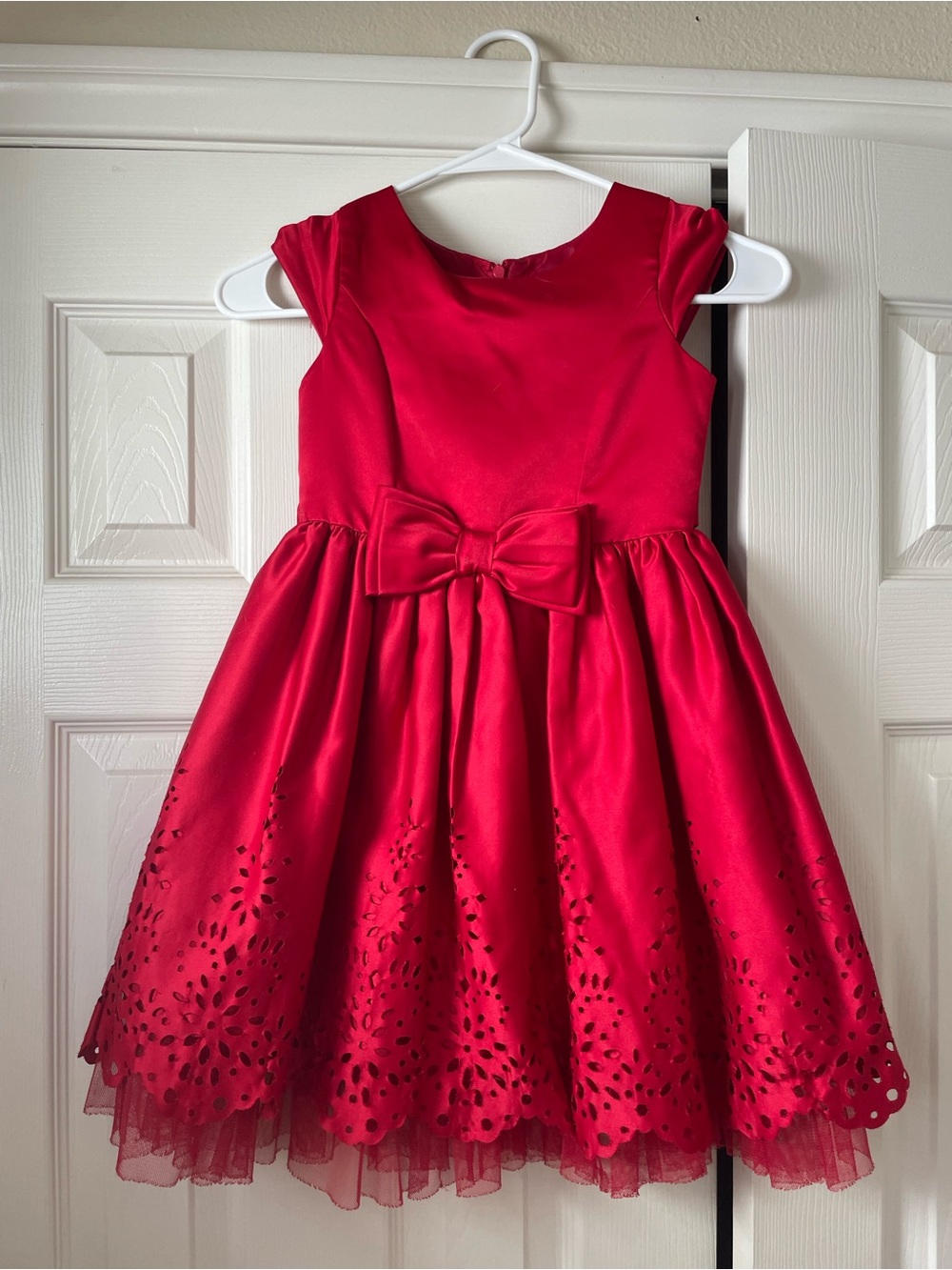 Sweet Heart Rose Red Satin Flower-Cut Hem Bow Party Dress